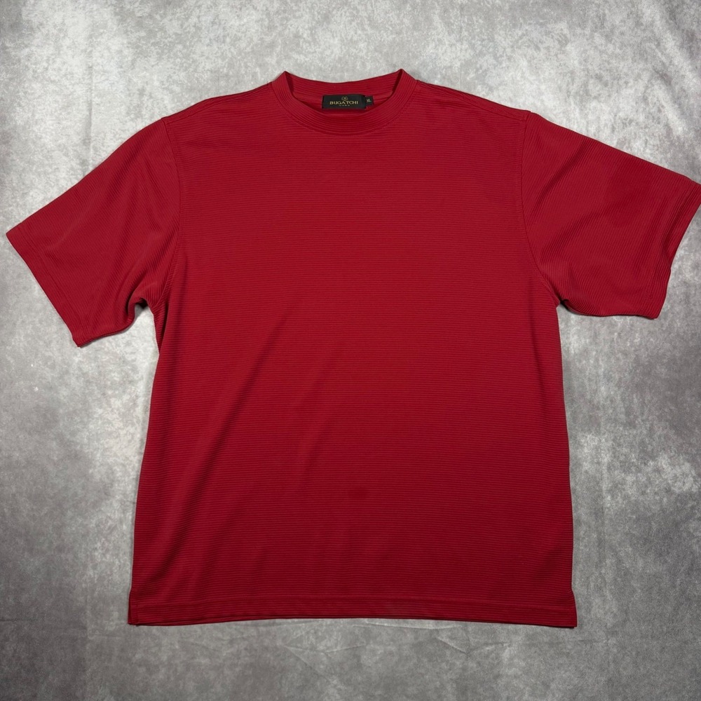 Bugatchi Uomo Mens XL Red Ribbed Short Sleeve Crewneck T-Shirt Luxury Designer